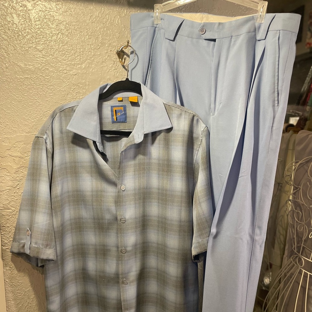 Men's vintage Blue Plaid walking leisure suit